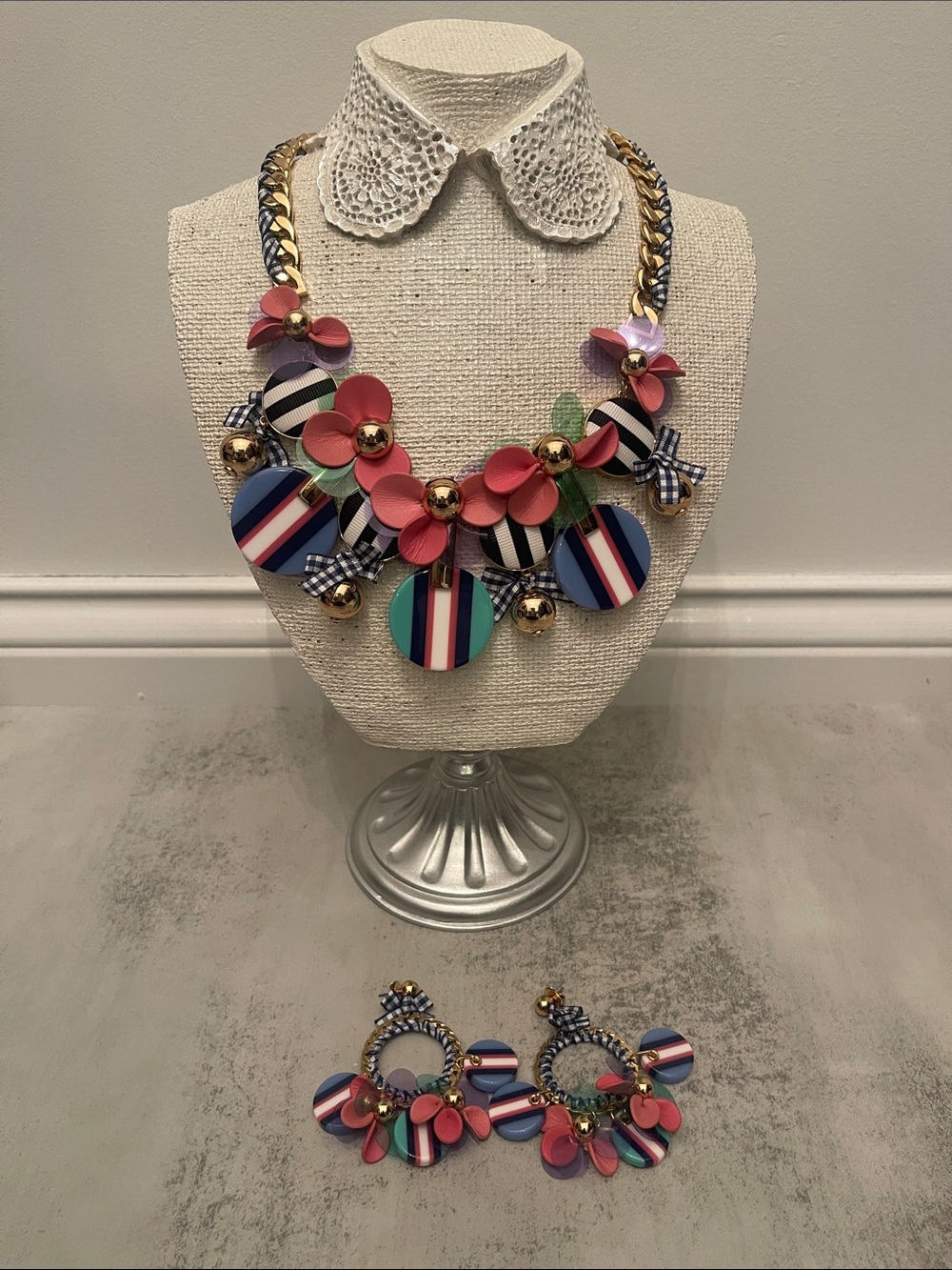 Kate Spade Set Sail Multicolor Floral Statement Necklace and Earring Set